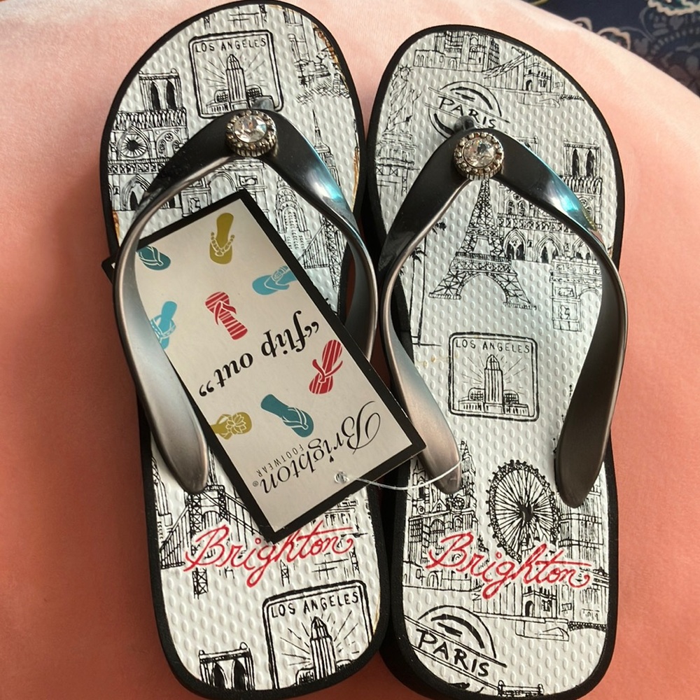 Sandals Paris print. Includes bag.